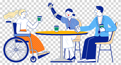 전신 편집 편집이미지 여자 남자 커피 의자 회사 티타임 휴식 들기 누끼 앉기 성인 세명 손들기 비즈니스맨 비즈니스우먼 장애인 책상 동료 휠체어 PNG 장애 의수 성인만 편집소스 장애인취업 음료 가구 컨셉 비즈니스 관계 모션 사람 직장인 파일형식