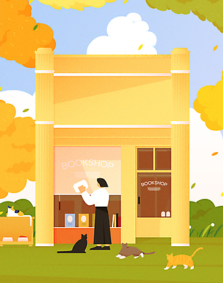 전신 구름 여자 단풍 낙엽 여러마리 일러스트 한명 서기 성인 평화 가을풍경 고양이 가을 닦기 서점 길고양이 성인여자한명만 국내일러스트 AI파일 자연요소 1 계절 다수 컨셉 잎 포유류 모션 사람 풍경 반려동물 상점 여자한명만 성인여자만 파일형식 벡터 가을_계절