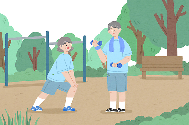 전신 PSD 나무 공원 여자 할아버지 노년 남자 할머니 벤치 일러스트 서기 들기 두명 실버라이프 노후 운동 건강관리 아령 철봉 노후건강 노인만 국내일러스트 식물 라이프스타일 공공시설 의자 모션 건강 관리 사람 성인 성인만 파일형식