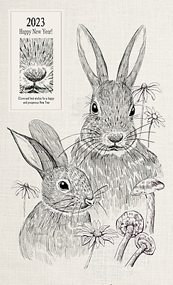 PSD 꽃 두마리 라인일러스트 일러스트 새해 사람없음 라벨 버섯 토끼띠 토끼 스케치 코 해피뉴이어 2023년 계묘년 국내일러스트 식물 2 포유류 프레임 미술 신체부위 반려동물 새해인사 십이지신 연도 파일형식