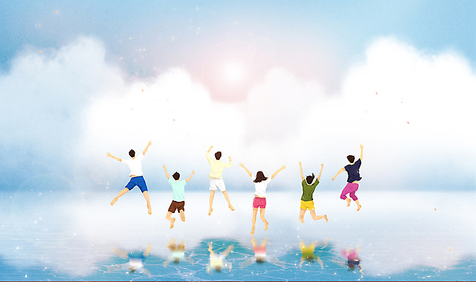 전신 PSD 구름 여자 남자 바다 일러스트 함께함 여러명 청년 성인 여름 친구 여름휴가 바캉스 청춘 태양 반사 점프 파이팅 희망 만세 청년만 성인만 국내일러스트 자연요소 계절 감정 다수 컨셉 관계 모션 휴가 사람 파일형식 여름_계절