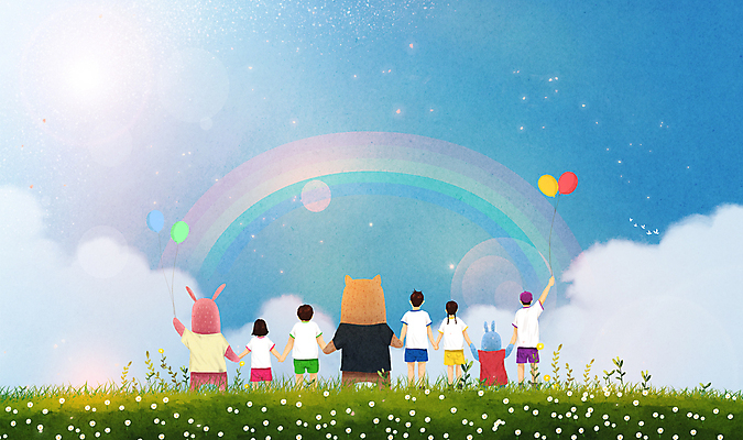 전신 PSD 구름 여자 남자 꽃 어린이 동물캐릭터 무지개 일러스트 곰 하늘 함께함 서기 소녀 소년 초원 여러명 친구 햇빛 손잡기 파이팅 희망 토끼 어린이날 순수 어린이상상 풍선 풍선잡기 어린이만 국내일러스트 일러캐릭터 자연요소 식물 동물 캐릭터 기념일 감정 다수 컨셉 포유류 관계 모션 상상 사람 반려동물 태양 잡기 파일형식