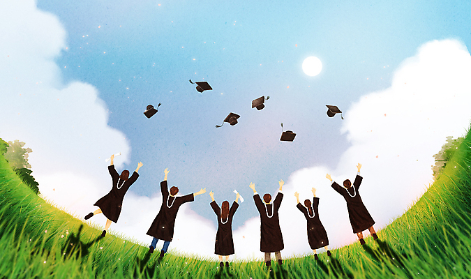 전신 PSD 구름 여자 남자 일러스트 학사모 졸업 하늘 함께함 졸업생 초원 여러명 성인 친구 태양 맑음 파이팅 희망 기쁨 만세 자유 졸업가운 던지기 성인만 국내일러스트 자연요소 모자_잡화 교육 감정 다수 컨셉 관계 모션 날씨 사람 가운 파일형식