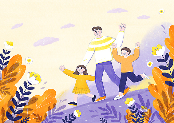 전신 PSD 구름 여자 남자 꽃 딸 행복 아들 어린이 일러스트 가족 수채화 함께함 사랑 가족애 소녀 소년 초원 성인 세명 노란색 걷기 가을풍경 주황색 만세 가을 아빠 손인사 국내일러스트 자연요소 식물 계절 감정 컬러 컨셉 관계 모션 사람 풍경 인사 파일형식 가을_계절