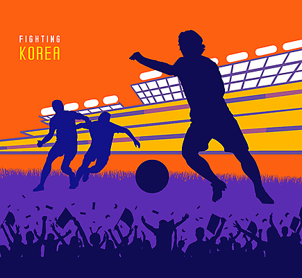 전신 일러스트 축구공 응원 축구선수 여러명 보라색 주황색 군중 축구장 드리블 축구경기 국내일러스트 AI파일 컬러 다수 공 축구용품 스포츠시설 운동선수 사람 경기 축구 파일형식 벡터