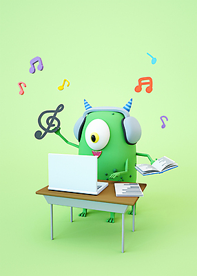 PSD 편집 편집이미지 캐릭터 디자인 교육 음표 3D캐릭터 들기 사람없음 책 초록색 노트북 3D소스 3D 헤드폰 높은음자리표 책상 디지털합성 몬스터 에듀 에듀케이션 편집소스 편집3D 기호 음악 컬러 음향기기 가구 모션 전자제품 파일형식