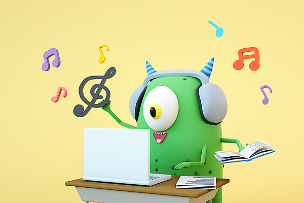 PSD 편집 편집이미지 캐릭터 디자인 응시 교육 음표 3D캐릭터 들기 사람없음 책 노트북 노란색 3D소스 3D 헤드폰 높은음자리표 책상 디지털합성 몬스터 에듀 에듀케이션 편집소스 편집3D 기호 시선 음악 컬러 음향기기 가구 모션 전자제품 파일형식