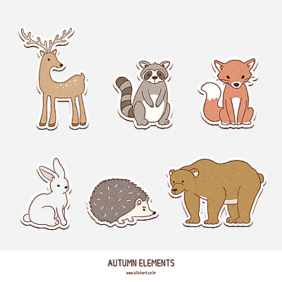 스티커 일러스트 곰 사슴 사람없음 세트 가을 토끼 여우 너구리 고슴도치 엘리먼트 국내일러스트 AI파일 동물 계절 포유류 반려동물 파일형식 벡터
