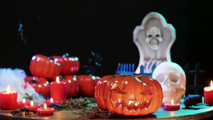 디자인 음료 백그라운드 컨셉 탁자 호박 불 휴가 불꽃 실내 사람없음 장식 빛 파티 머리 검은색 어둠 침묵 황혼 할로윈 가을 등불 축하 야간 신비 무서움 촛대 거미 잭 목각 빛망울 10월 잭오랜턴 정물화 해골모형 호러 4K MOV 해외동영상 클립영상 자연요소 계절 감정 컬러 가구 곤충 채소 조명 이벤트 내부 신체부위 모형 소리 일몰 날짜 그림 공포 동영상 파일형식