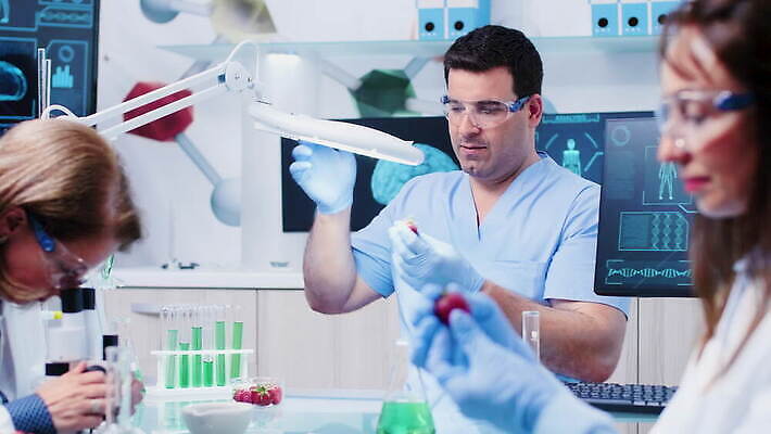 식물 직업 응시 산업 과학 딸기 노동자 건강 병원 현미경 실험 안전 사람 약 장비 의사 코트 작업 실험실 생명공학 연구원 과학자 유기농 생물학 공학 조제 내추럴 개발 유전 유전자변형 4K MOV 해외동영상 클립영상 웰빙 시선 교육 과일 의학 실험기구 외투 의료진 만들기 동영상 학자 파일형식