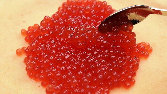 음식 오렌지 재료 건강 어류 사람없음 빨간색 금속 숟가락 식사 저녁식사 펼침 신선 맛 굽기 해산물 날것 연어 팬케이크 절임 짠맛 캐비아 맛있는 MOV 해외동영상 클립영상 컬러 컨셉 과일 식재료 모션 재질 수저 케이크 수중동물 구이 동영상 파일형식