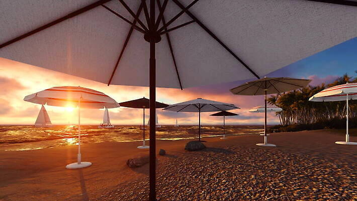 바다 섬 자연 사람없음 야외 빛 햇빛 일몰 파라솔 MOV 해외동영상 클립영상 태양 노을 생태계 동영상 파일형식