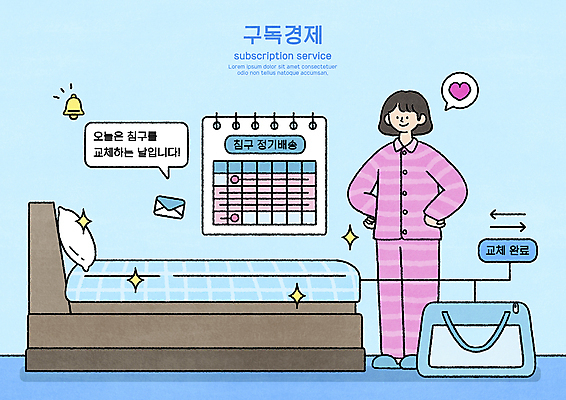 전신 PSD 여자 허리손 하늘색 말풍선 일러스트 침구 한명 서기 성인 잠옷 달력 침대 알림 배송 서비스 만족 편리함 교체 구독 성인여자한명만 구독경제 정기배송 국내일러스트 1 옷 감정 포즈 가구 컨셉 모션 사람 경제 파란색 여자한명만 성인여자만 파일형식