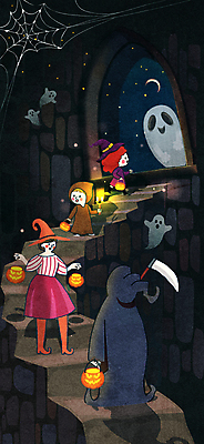 전신 PSD 여자 남자 어린이 일러스트 함께함 서기 들기 소녀 소년 여러명 성인 분장 계단 탑 할로윈 유령 야간 거미줄 즐거움 마녀 오르기 사신 잭오랜턴 코스프레 국내일러스트 자연요소 건축물 감정 다수 컨셉 모션 사람 파일형식