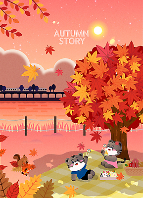 여유 단풍 일러스트 단풍나무 휴식 세마리 미소 웃음 들기 앉기 사람없음 소풍 귀여움 가을풍경 일몰 기차 가을 호랑이 강가 그늘 먹기 즐거움 다람쥐 도시락 호랑이캐릭터 가을소풍 흑호 국내일러스트 나무 계절 감정 음식 육상교통 동물캐릭터 컨셉 잎 포유류 모션 대중교통 표정 3 풍경 강 야외활동 노을 설치류 가을_계절