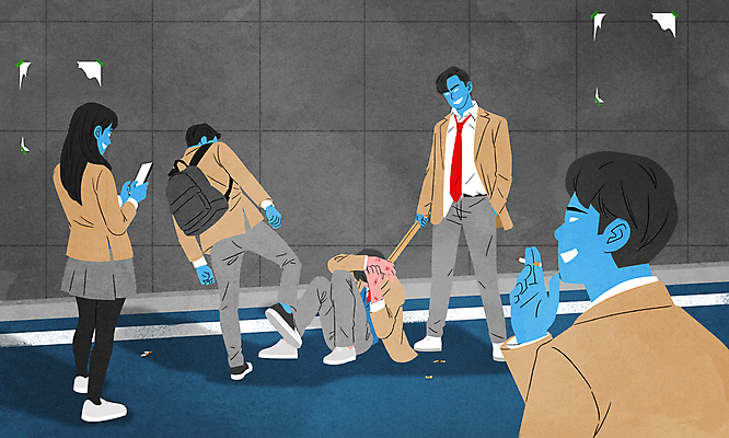 전신 PSD 여학생 여자 남자 교복 남학생 일러스트 청소년 흡연 서기 들기 여러명 상반신 사진촬영 폭력 범죄 킥 웅크림 구타 왕따 청소년범죄 폭행 학교폭력 십대만 촉법소년 국내일러스트 학생 옷 다수 모션 담배 사람 촬영 사회이슈 파일형식