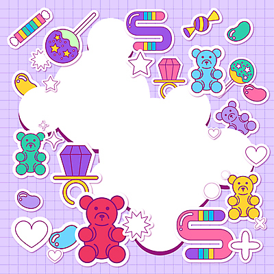 스티커 일러스트 곰 프레임 막대사탕 사탕 사람없음 보라색 하트 반지 격자 젤리 모눈종이 곰모양 모눈 보석반지 알사탕 프레임일러스트 카피스페이스 아기자기 키치 국내일러스트 AI파일 모양 동물 종이 컬러 컨셉 무늬 장신구 포유류 디저트 공백 보석 파일형식 벡터