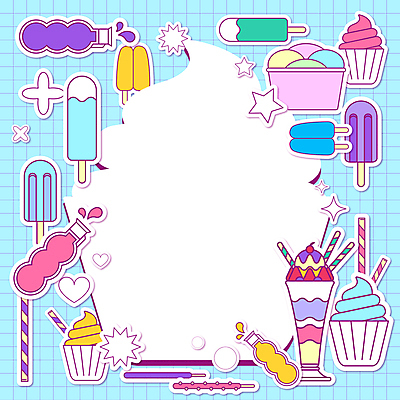 하늘색 스티커 일러스트 아이스크림 프레임 사람없음 컵케이크 격자 파르페 빼빼로 모눈종이 막대과자 막대아이스크림 모눈 컵아이스크림 프레임일러스트 카피스페이스 아기자기 키치 국내일러스트 AI파일 종이 컨셉 무늬 디저트 파란색 과자 케이크 공백 파일형식 벡터