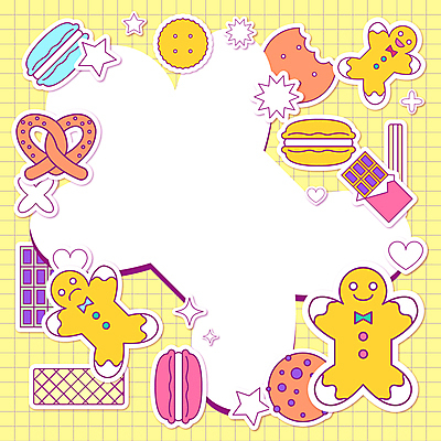 스티커 일러스트 프레임 사람없음 노란색 크래커 쿠키 초콜릿 격자 마카롱 모눈종이 모눈 초코칩쿠키 프레임일러스트 진저쿠키 브레첼 카피스페이스 웨하스 아기자기 키치 국내일러스트 AI파일 종이 컬러 컨셉 무늬 디저트 공백 초코칩 초코쿠키 파일형식 벡터