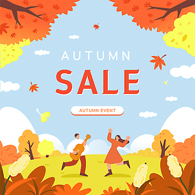 전신 구름 커플 여자 남자 백그라운드 단풍 낙엽 연주 일러스트 단풍나무 들기 이벤트 성인 두명 쇼핑 세일 가을풍경 주황색 기쁨 만세 가을 기타 춤 은행잎 부들 성인만 카피스페이스 프로모션 국내일러스트 AI파일 자연요소 나무 계절 감정 음악 컬러 잎 관계 모션 현악기 문화예술 사람 풍경 공백 파일형식 벡터 가을_계절