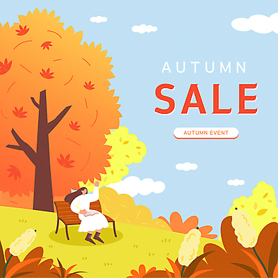 전신 구름 여자 하늘색 백그라운드 벤치 일러스트 단풍나무 한명 앉기 이벤트 성인 책 쇼핑 독서 세일 주황색 가을 손인사 은행나무 부들 성인여자한명만 프로모션 국내일러스트 AI파일 자연요소 나무 1 계절 컬러 단풍 의자 모션 사람 파란색 인사 여자한명만 성인여자만 파일형식 벡터