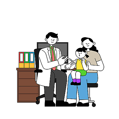 전신 여자 남자 딸 어린이 의자 일러스트 엄마 주사기 들기 앉기 소녀 성인 세명 의사 소아과 예방접종 국내일러스트 AI파일 가구 가족 의료기기 모션 병원 사람 의료진 접종 파일형식 벡터