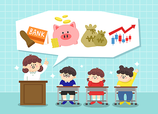 전신 응시 여자 남자 화살표 어린이 하늘색 말풍선 일러스트 그래프 소녀 소년 여러명 상반신 성인 반짝임 도장 손들기 동전 돼지저금통 가리킴 돈자루 주식 재테크 책상 통장 상승 어린이경제 교탁 경제교육 주식표 국내일러스트 AI파일 시선 교육 가구 다수 컨셉 돈 모션 사람 손짓 금융 경제 파란색 저금통 파일형식 벡터