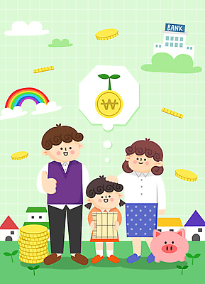 전신 구름 여자 남자 어린이 무지개 지폐 돈 생각 일러스트 주택 들기 소녀 성인 세명 새싹 동전 돼지저금통 최고 재테크 은행 통장 어린이경제 보여주기 동전탑 쓰다듬기 국내일러스트 AI파일 자연요소 식물 모션 사람 건물 금융 경제 쌓기 저금통 재산 파일형식 벡터