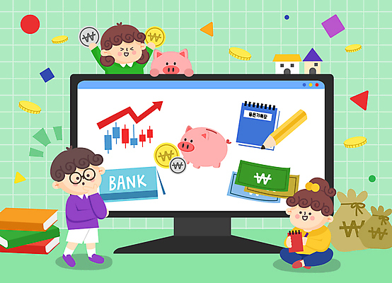 전신 여자 남자 어린이 지폐 돈 일러스트 주택 들기 앉기 소녀 소년 상반신 책 세명 연필 모니터 동전 턱괴기 돼지저금통 기록 돈자루 주식 재테크 통장 어린이경제 용돈기입장 주식표 어린이만 국내일러스트 AI파일 모션 학용품 사람 건물 금융 경제 컴퓨터 필기구 저금통 재산 용돈 파일형식 벡터