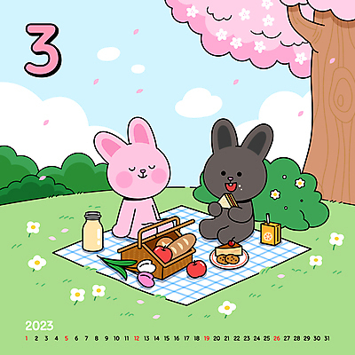 꽃 일러스트 새해 샌드위치 앉기 초원 사람없음 눈감음 봄 달력 벚꽃 토끼 3월 먹기 돗자리 토끼캐릭터 도시락 봄소풍 소풍바구니 2023년 흑토끼 계묘년 국내일러스트 AI파일 식물 계절 음식 동물캐릭터 포유류 모션 반려동물 소풍 바구니 날짜 연도 파일형식 벡터