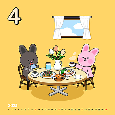 커피 일러스트 창문 탁자 티타임 새해 들기 사람없음 스마트폰 노란색 꽃병 촬영 달력 토끼 커피잔 4월 토끼캐릭터 브런치 토스트 2023년 홈카페 흑토끼 계묘년 국내일러스트 AI파일 꽃 음료 빵 컬러 동물캐릭터 가구 포유류 모션 휴식 잔 핸드폰 스마트기기 반려동물 식사 카페 날짜 연도 파일형식 벡터