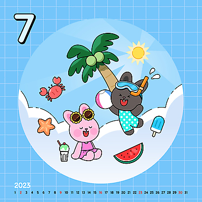 수영복 음료 일러스트 아이스크림 불가사리 새해 수박 사람없음 여름 선글라스 야자수 햇빛 달력 꽃게 토끼 더위 물안경 즐거움 토끼캐릭터 7월 2023년 흑토끼 계묘년 국내일러스트 AI파일 나무 옷 계절 감정 안경 동물캐릭터 과일 포유류 날씨 디저트 극피동물 반려동물 태양 게 날짜 연도 수영용품 파일형식 벡터
