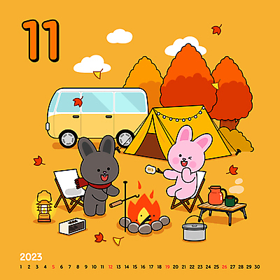 단풍 낙엽 일러스트 새해 텐트 캠핑도구 앉기 사람없음 주황색 스피커 캠핑 달력 가을 토끼 랜턴 모닥불 11월 토끼캐릭터 캠핑카 2023년 흑토끼 스모어 계묘년 국내일러스트 AI파일 계절 음식 컬러 동물캐릭터 음향기기 잎 포유류 모션 자동차 불 레저 조명 반려동물 도구 날짜 연도 파일형식 벡터