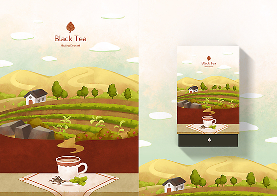 PSD 나무 구름 꽃 일러스트 탁자 하늘 나뭇잎 산 주택 풍경 사람없음 상자 라벨 바위 차 찻잔 냅킨 패키지 홍차 찻잎 차밭 국내일러스트 자연요소 식물 음료 가구 잎 밭 잔 프레임 건물 차_음료 돌_바위 파일형식
