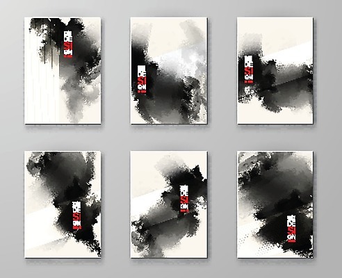 EPS 해외이미지 포스터 백그라운드 일러스트 수묵화 미술 타이포그라피 사람없음 세트 검은색 먹 번짐 마케팅 국경 해외202004 해외일러스트 문자 컬러 서예 문화예술 파일형식 벡터 효과