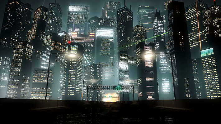 도로 사람없음 건물 빛 고층빌딩 도시 고속도로 야간 타운 애니메이션 환상 4K MOV 해외동영상 클립영상 자연요소 건축물 길 컨셉 교통시설 빌딩 동영상 파일형식