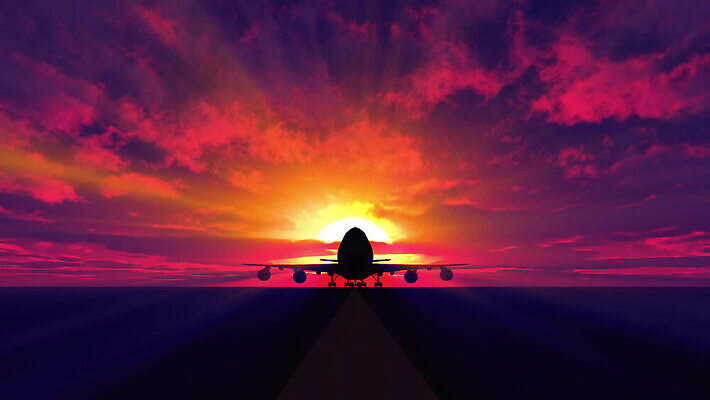 실루엣 여행 교통시설 하늘 비행기 사람없음 태양 3D 일출 일몰 공항 활주로 이륙 착륙 MOV 해외동영상 클립영상 자연요소 길 교통 항공교통 대중교통 촬영기법 노을 디지털합성 시설 동영상 파일형식