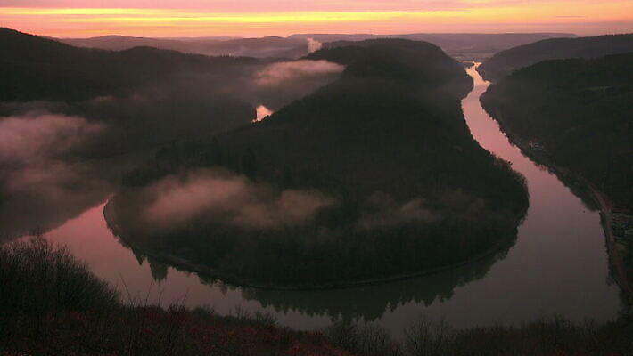 실루엣 곡선 자연 독일 사람없음 야외 강 안개 4K MOV 해외동영상 클립영상 유럽 선 날씨 촬영기법 생태계 동영상 파일형식