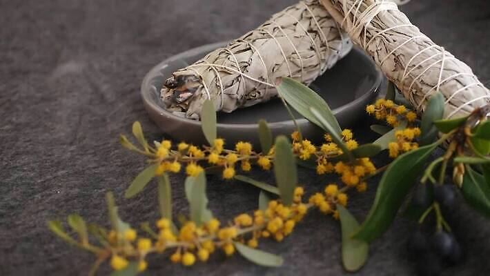 줄 잎 요가 휴식 사람없음 치료 미국 고요 에너지 약재 흰색 약초 샌들 신비 인도인 청소 보따리 향기 냄새 아로마테라피 내추럴 연소 세이지 수공예품 예언자 자연요법 핸드메이드 4K MP4 해외동영상 클립영상 외국인 식물 웰빙 컬러 신발 컨셉 북아메리카 의학 동양인 약 풀_식물 공예품 테라피 동영상 파일형식