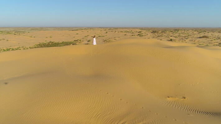 모델 드레스 여자 선 모래 여행 백그라운드 패턴 오렌지 자연 아침 건조 안테나 관리 한명 풍경 빨간색 노란색 머리카락 맑음 사막 흰색 황금 모래언덕 언덕 질감 오르기 내추럴 항공촬영 드론 스텝 접근 4K MOV 해외동영상 클립영상 주간 1 옷 뷰포인트 컬러 무늬 과일 통신 모션 날씨 사람 머리 생태계 동영상 파일형식