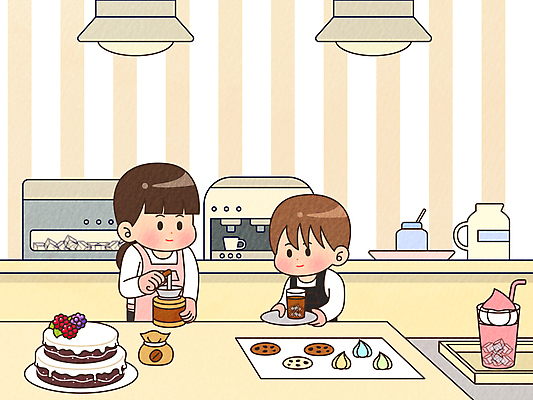 여자 남자 커피 음료 어린이 일러스트 들기 소년 상반신 성인 두명 쿠키 제과 케이크 카페 잡기 체험학습 체험 커피메이커 바리스타 그라인더 직업체험 어린이직업체험 국내일러스트 AI파일 직업 컨셉 모션 디저트 사람 제과제빵 상점 커피용품 파일형식 벡터