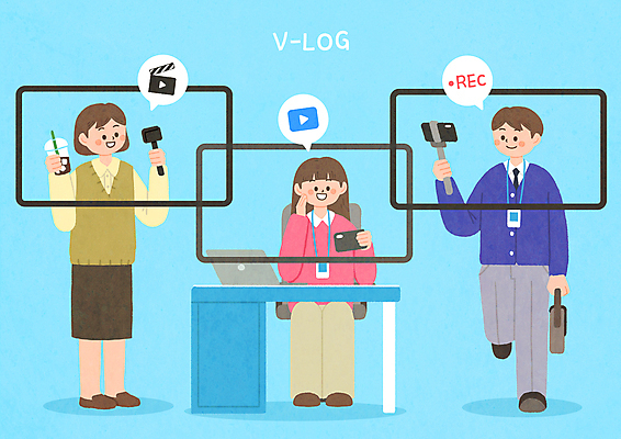 전신 PSD 여자 남자 커피 하늘색 일러스트 들기 앉기 성인 세명 노트북 걷기 촬영 비즈니스맨 비즈니스우먼 책상 녹화 성인만 크리에이터 1인미디어 브이로그 영상촬영 국내일러스트 직업 라이프스타일 음료 가구 비즈니스 모션 사람 파란색 전자제품 직장인 방송 동영상 파일형식