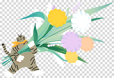 편집 편집이미지 한마리 꽃 꽃다발 들기 누끼 사람없음 귀여움 스카프 호랑이 큼 PNG 편집소스 흑호 식물 1 컨셉 포유류 모션 목도리 크기 파일형식