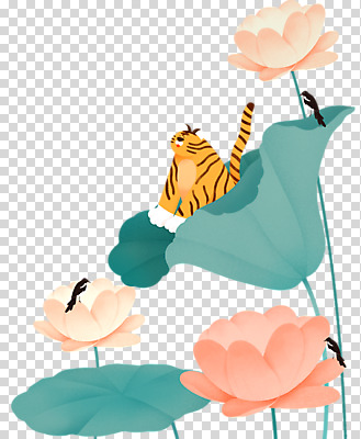 편집 편집이미지 여러마리 연꽃 누끼 앉기 사람없음 귀여움 호랑이 연잎 까치 PNG 편집소스 꽃 다수 컨셉 잎 포유류 모션 조류 파일형식