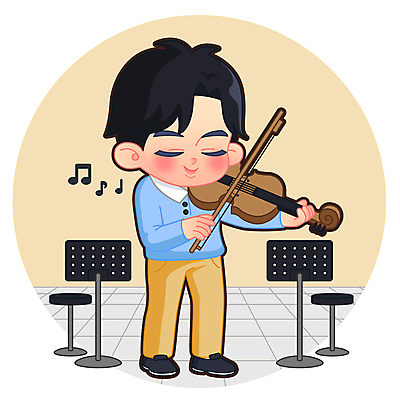 전신 어린이교육 남자 어린이 음악 연주 일러스트 한명 서기 들기 소년 눈감음 보면대 바이올린 음악교육 바이올리니스트 소년한명만 월간캐릭터 일러캐릭터 AI파일 캐릭터 1 교육 모션 현악기 문화예술 사람 연주자 남자한명만 소년만 파일형식 벡터
