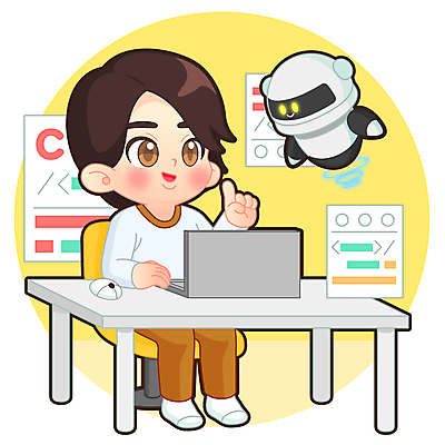 전신 어린이교육 남자 어린이 일러스트 한명 앉기 소년 노트북 가리킴 로봇 책상 컴퓨터교육 소년한명만 코딩 월간캐릭터 일러캐릭터 AI파일 캐릭터 1 교육 가구 모션 사람 손짓 전자제품 남자한명만 소년만 파일형식 벡터