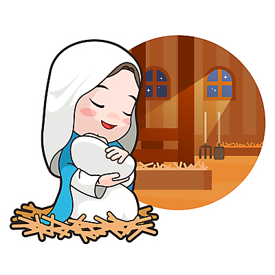 전신 여자 남자 일러스트 안기 앉기 성인 두명 빛 갈색 눈감음 아기 볏짚 무릎꿇기 종교캐릭터 마리아 아기예수 예수탄생 마굿간 월간캐릭터 일러캐릭터 AI파일 캐릭터 종교 컬러 모션 사람 예수 짚 외양간 파일형식 벡터