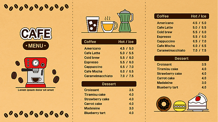 커피 일러스트 디저트 사람없음 케이크 카페 원두 도넛 차 커피메이커 메뉴판 마카롱 에스프레소머신 모카포트 국내일러스트 AI파일 음료 음식 주전자 상점 커피용품 파일형식 벡터