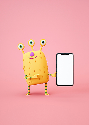 PSD 편집 편집이미지 캐릭터 디자인 응시 3D캐릭터 들기 사람없음 스마트폰 3D소스 3D 가리킴 디지털합성 몬스터 카피스페이스 편집소스 편집3D 시선 모션 손짓 핸드폰 스마트기기 공백 파일형식