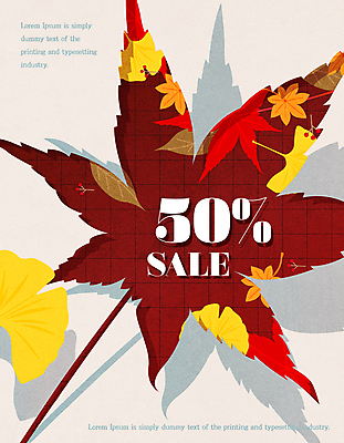 백그라운드 단풍 일러스트 사람없음 빨간색 세일 가을 은행잎 베이지색 카피스페이스 국내일러스트 AI파일 계절 컬러 잎 공백 파일형식 벡터